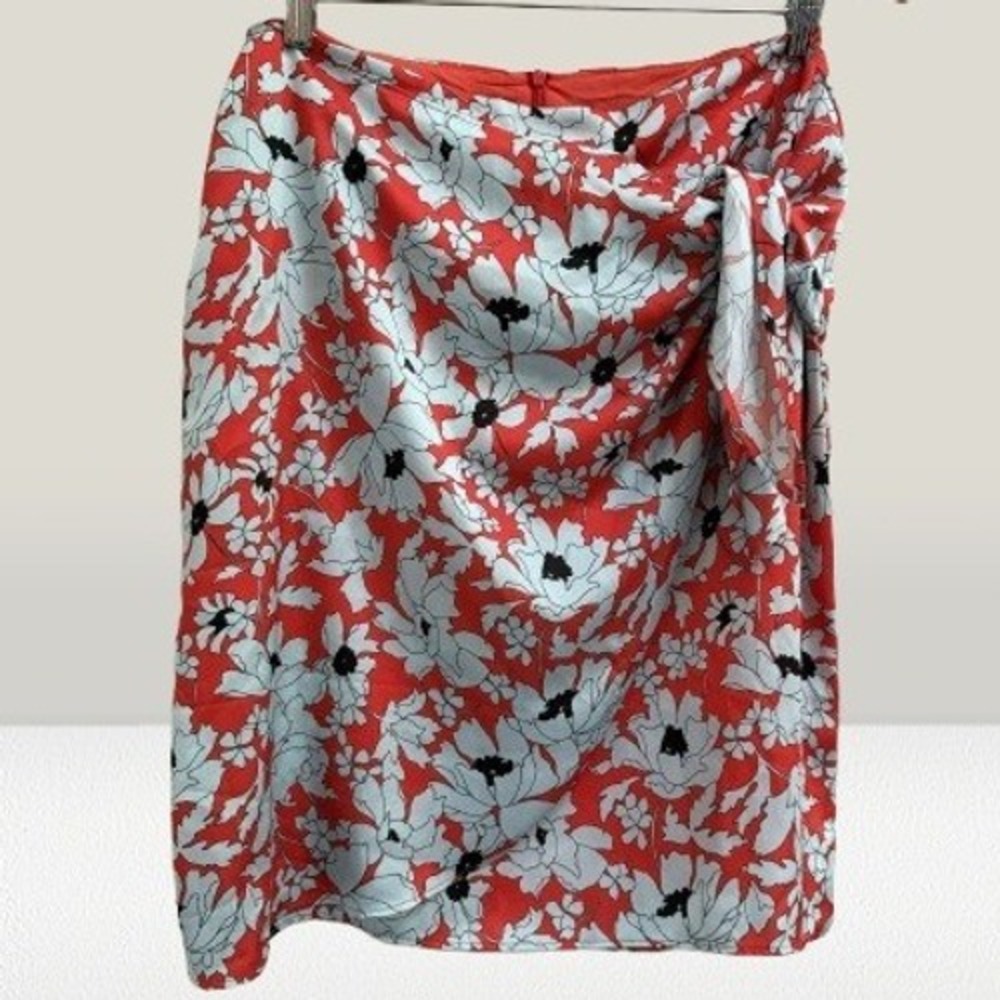 NEW La Fee‎ Maraboutee Red Floral Faux Wrap Skirt Side Tie Size FR 40 or US 8